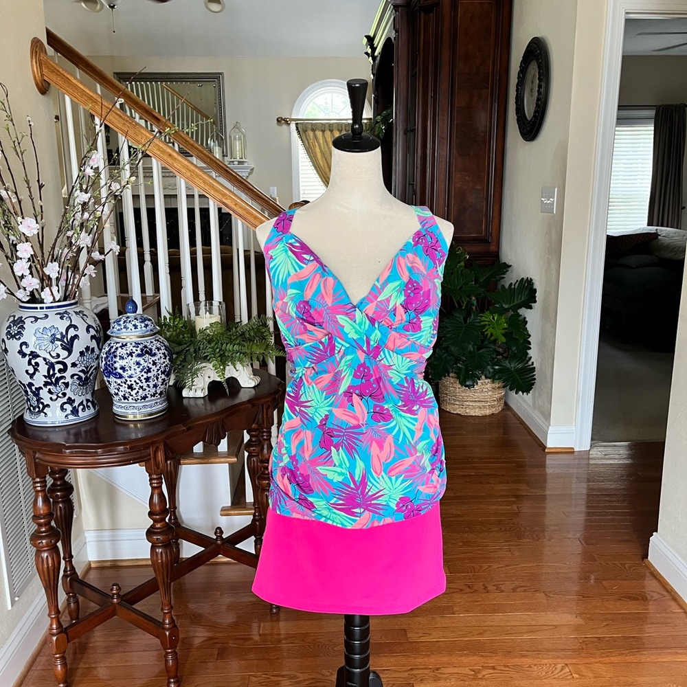 Lands' End Blue and Pink Two Piece Swimwear